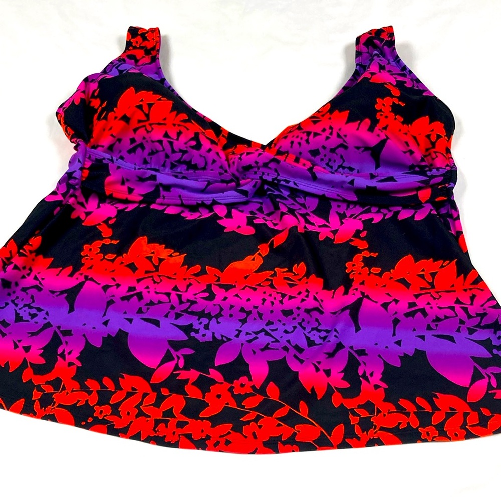 Fashion Bug Red Purple Black Floral Swim Tankini Top